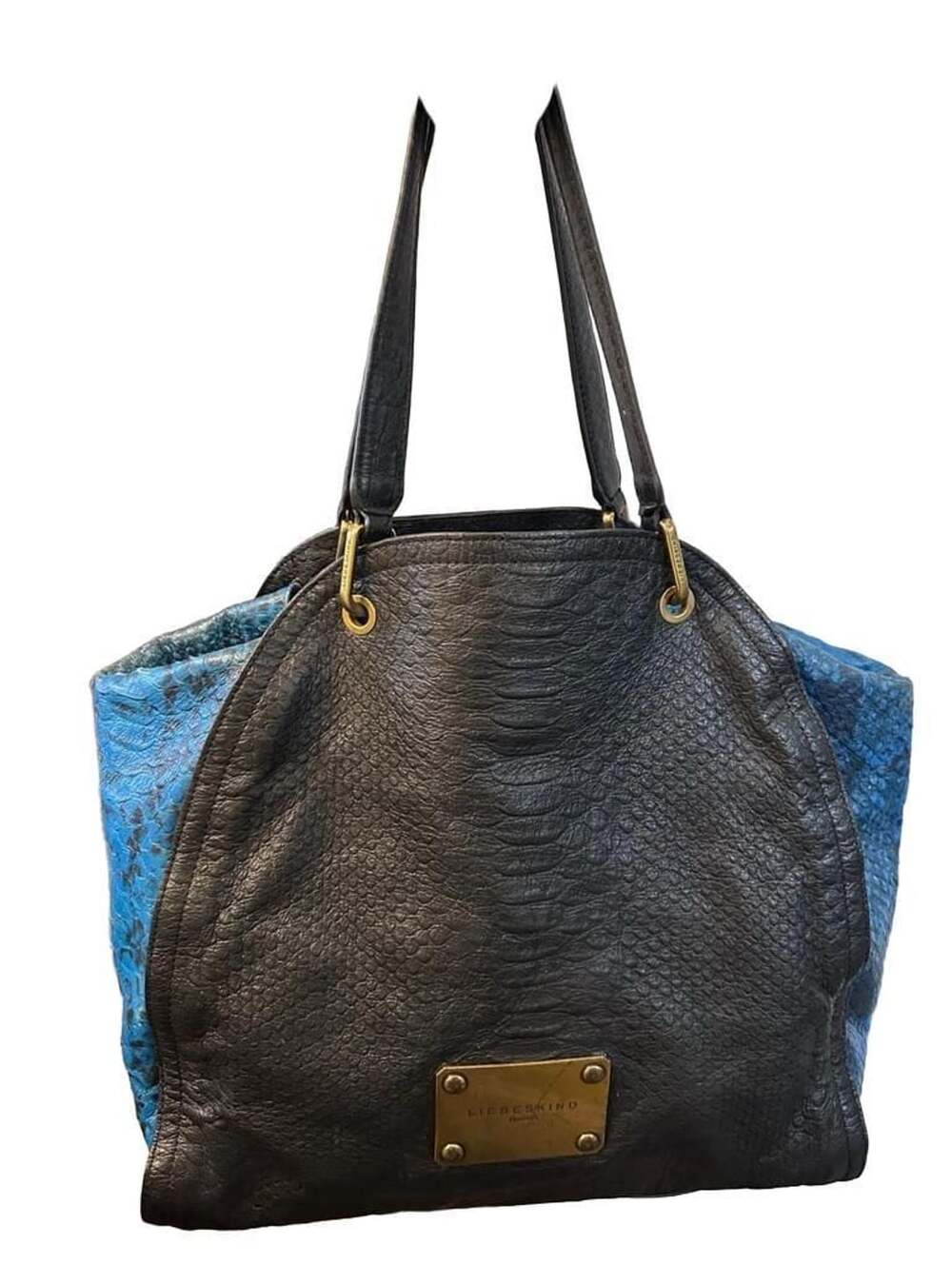 Liebeskind Berlin Black Blue Leather Shoulder Bag Tote